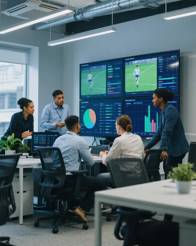 Team analyzing sports data